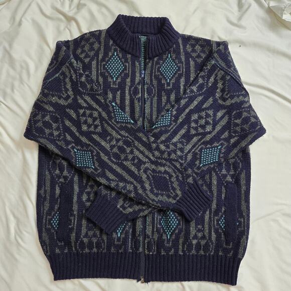 Vintage Grandpa Cardigan Sweater Zip Cosby Wool Blend Itailian Geometric XL - Picture 6 of 11
